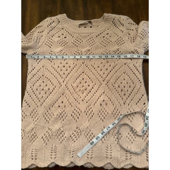 LOFT Women's Pale Pink Crewneck Crochet Knit Sweater Size Small - Picture 5 of 7